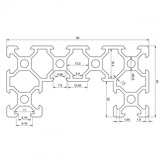 Perfil C-beam 4080 L3.2m