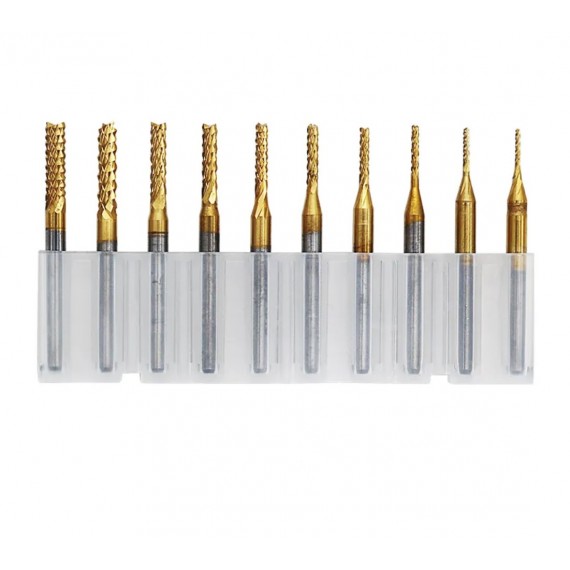 Kit de 10 fresas fishtail 0.8-3.175mm con recubrimiento de titanio