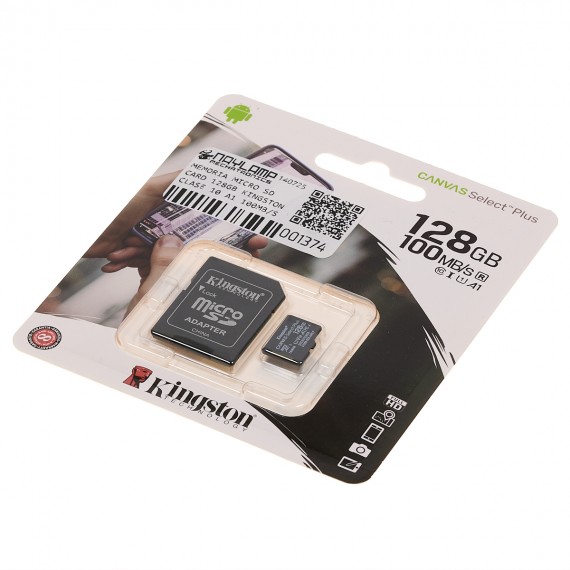 Memoria micro SD card 128GB Kingston Clase 10 A1 100MB/s