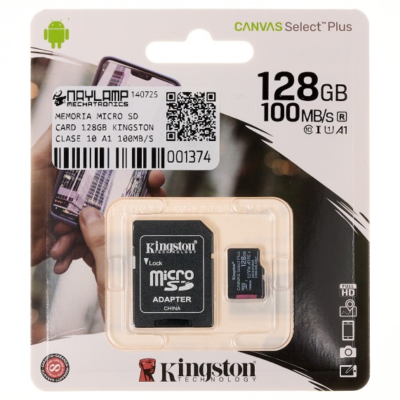Memoria micro SD card 128GB Kingston Clase 10 A1 100MB/s